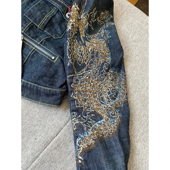 RARE! People 4 Peace Embroidered Denim Jacket, Large, Boho, Unique, Hippy, Y2K - Picture 5 of 12